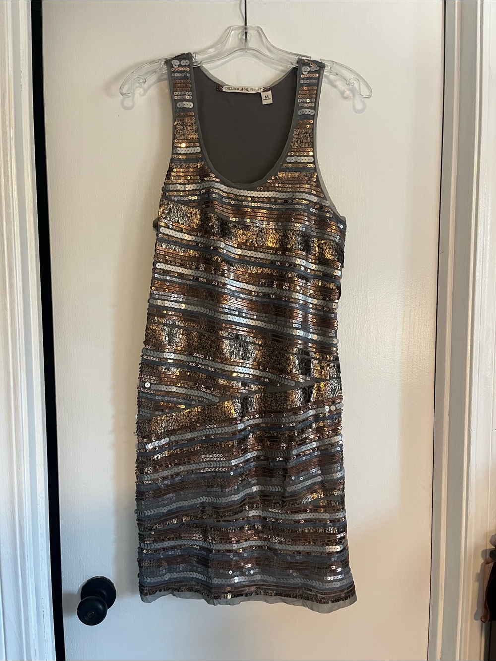 Chelsea & Violet Gold and Gray Sequin Tank Mini Dress